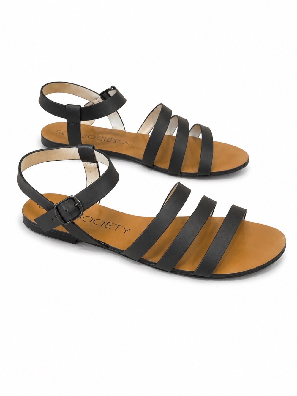 Black Strappy Flat Sandals